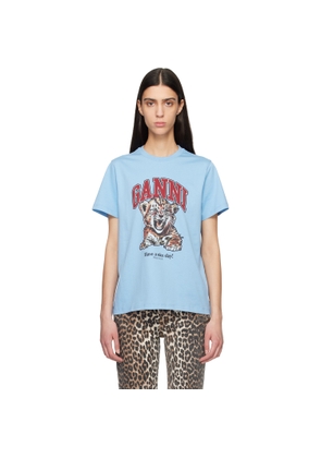 GANNI Blue Relaxed Jersey Tiger T-shirt