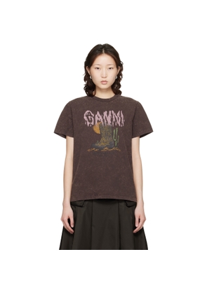 GANNI Brown Vintage Wash T-shirt