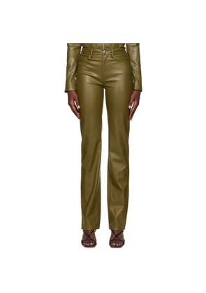 Staud Khaki Chisel Faux-Leather Pants