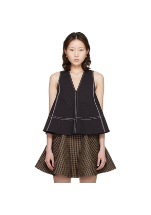 GANNI Black Cotton A-line Top