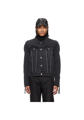 KANGHYUK Black Lock Stitched Denim Jacket