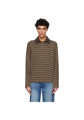 A.P.C. Brown Long-Sleeve Striped Polo