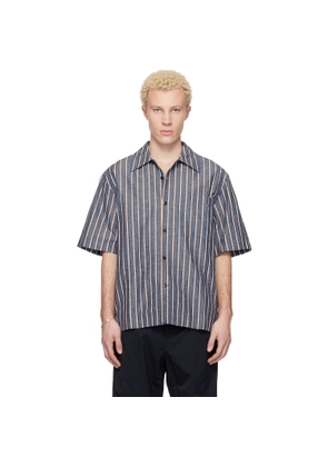 Bottega Veneta Blue & Brown Bold Cotton Linen Stripe Shirt
