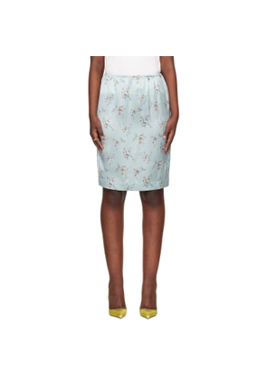 Bottega Veneta Blue Silk Satin Floral Bunches Midi Skirt