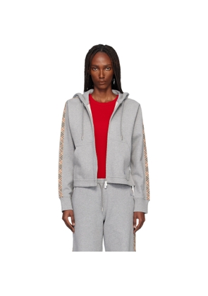 Burberry Gray Check Trim Cotton Zip Hoodie