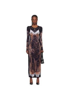 Marine Serre SSENSE Exclusive Black Wet Nuisette Printed Jersey LS Maxi Dress