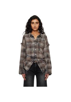 R13 Gray Shredded Seam Drop Neck Shirt