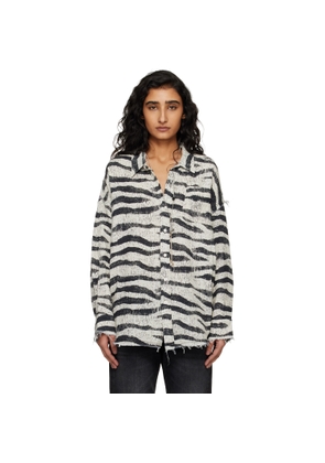 R13 Black & White Shredded Seam Drop Neck Shirt