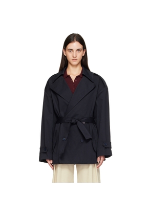 The Frankie Shop Navy Zurich Oversized Short Trench Coat