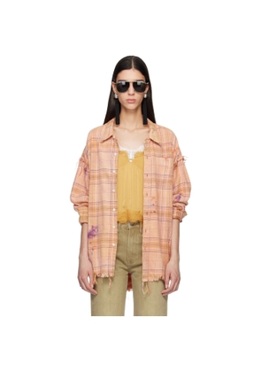 R13 Orange Shredded Seam Drop Neck Shirt