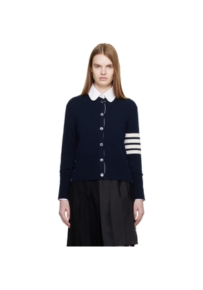 Thom Browne Navy Jersey Intarsia Classic Fit 4-Bar Cardigan