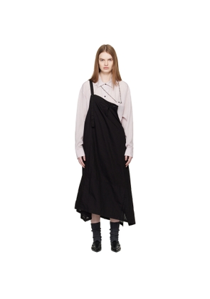Y's Black Tuck Shoulder Strap Midi Skirt