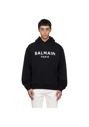 BALMAIN Black Printed Cotton Hoodie