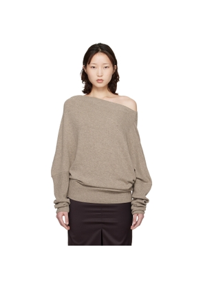 Cordera Taupe Merino Wool Off-Shoulder Sweater