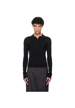 Rier Black Fine Rib Silk Polo