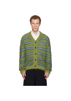 Marni Green & Blue Fuzzy Wuzzy Stripe V-Neck Cardigan