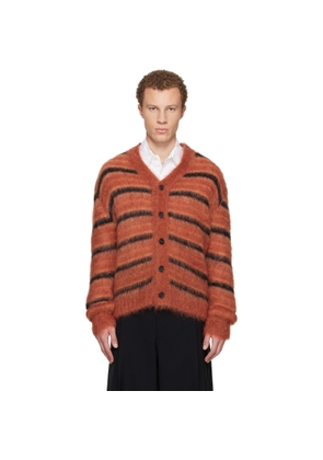 Marni Red & Black Fuzzy Wuzzy Stripe V-Neck Cardigan