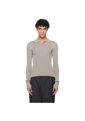 Rier Gray Fine Rib Silk Polo