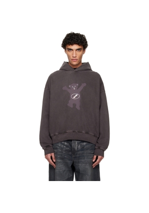 We11done Gray Pigment New Teddy Logo Hoodie