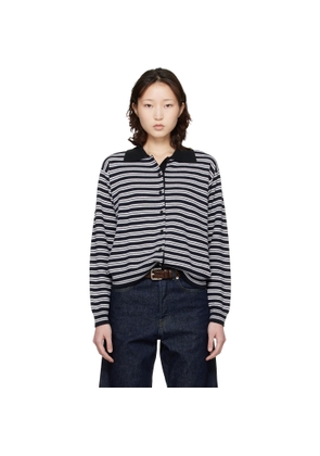 Cordera Black & White Merino Wool Striped Polo Cardigan