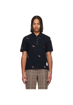 Thom Browne Navy Horse Half Drop Embroidery Short Sleeve Polo