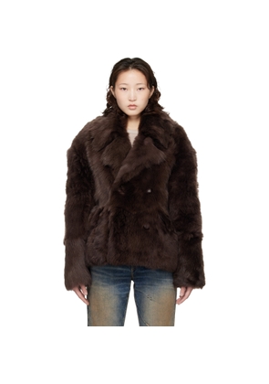 Marine Serre Brown Hairy Caban Shearling Coat