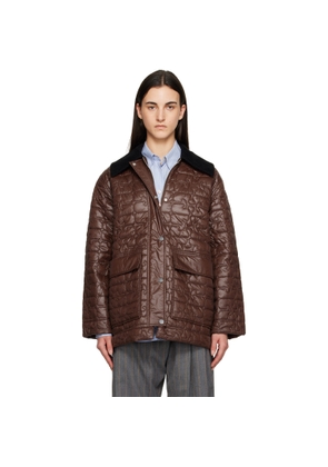 GANNI Brown Shiny Quilt Midi Jacket