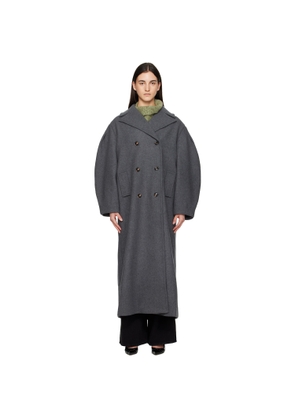 GANNI Gray Wool Oversized Long Pea Coat