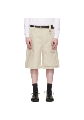 Reese Cooper Beige Cotton Herringbone Patch Pocket Shorts