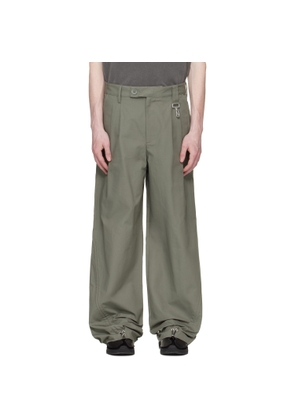 Reese Cooper Khaki Cotton Ripstop Pleated Trousers