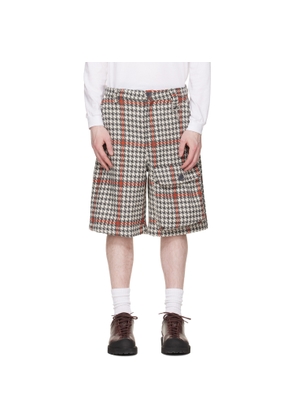 Reese Cooper White & Gray Wool Houndstooth Patch Pocket Shorts