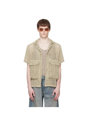 Reese Cooper Khaki Crochet Knit Short Sleeve Cargo Shirt