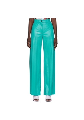 MSGM Blue Pleated Faux-Leather Pants