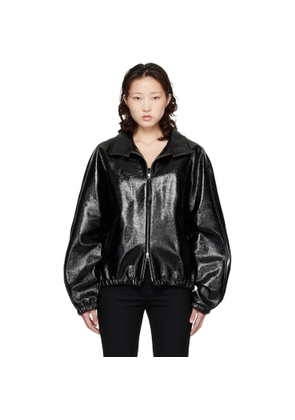 Courrèges Black Vinyl Zipped Bomber Jacket