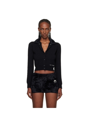Marine Serre Black Merino Wool Knit Cropped Cardigan