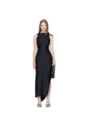 Coperni Black Asymmetric Flower Maxi Dress