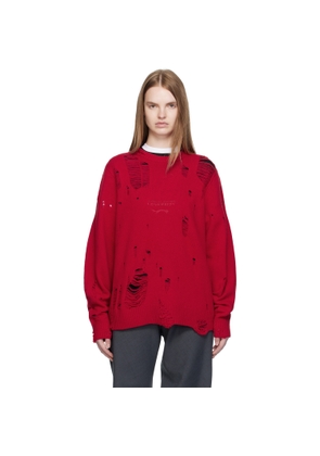 Charles Jeffrey LOVERBOY Red Distressed Logo Sweater