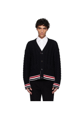 Thom Browne Black Merino Baby Cable Stitch RWB Stripe Cardigan