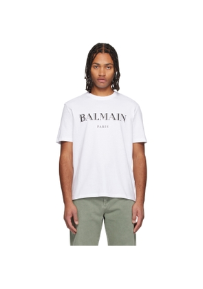 BALMAIN White 'Balmain' Print T-shirt