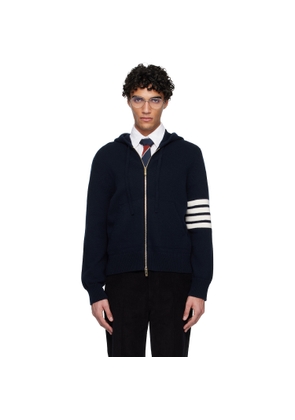 Thom Browne Navy Intarsia Zip Up 4-Bar Hoodie