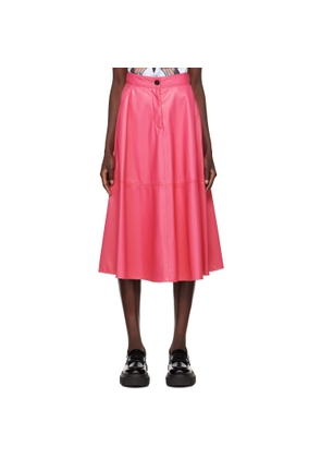 MSGM Pink Faux-Leather Midi Skirt