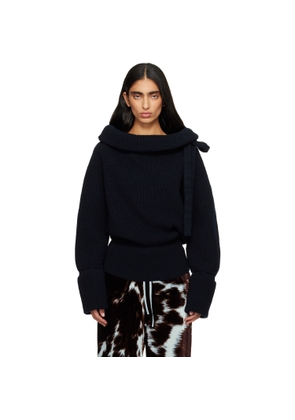 Dries Van Noten Navy Drawstring Turtleneck