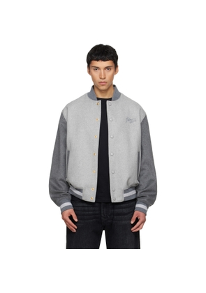 BALMAIN Gray Wool & Cashmere Varsity Bomber Jacket