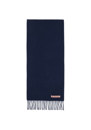 Acne Studios Navy Fringe Wool Skinny Scarf