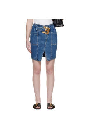 BALMAIN Blue Short Denim Belt Midi Skirt