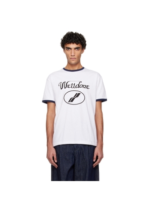 We11done White Cursive Logo Fitted Ringer T-shirt
