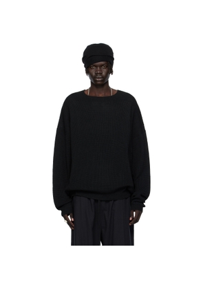Fear of God ESSENTIALS Black Waffle Long Sleeve Crewneck Sweatshirt