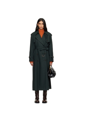 Dries Van Noten Green Double-Breasted Trench Coat
