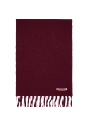 Acne Studios Burgundy Fringe Wool Narrow Scarf