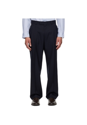 BOSS Navy Tapered-Fit Melange Virgin Wool Trousers